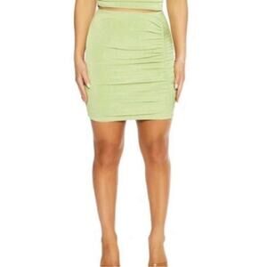 Naked Wardrobe Lime Green Ruched Bodycon Mini Skirt Size L NWOT